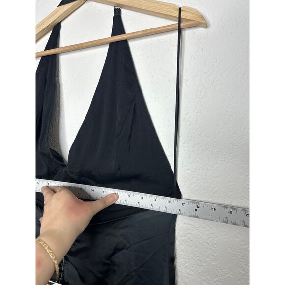 Free People Dance Till Dawn Black Satin High Slit Plunge Halter Maxi Dress M NWT - Picture 12 of 12